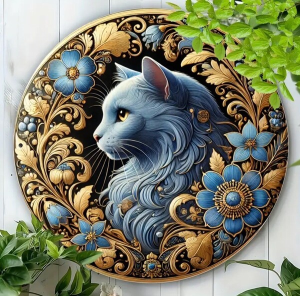 猫の壁飾り メタルウォールアート 青い猫G 猫の雑貨 HANAKO