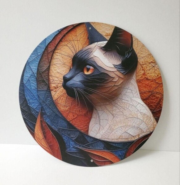猫の壁飾り メタルウォールアート シャム猫と月 猫の雑貨 HANAKO
