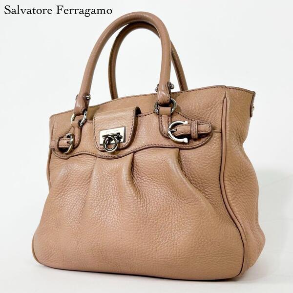 美品・希少モデル Salvatore Ferragamo サルヴァトーレ フェラガモ ハンドバグ トートバッグ ガンチーニ トップハンドル レザー ベージュ