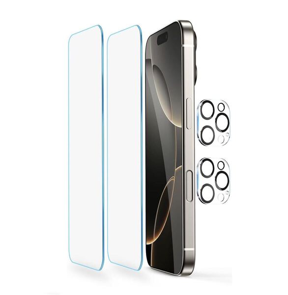 【対応機種】 iPhone16ProMax ガラスフィルム(6.9インチ)画面ガラスフィルム 2枚 + カメラ保護フィルム 2枚