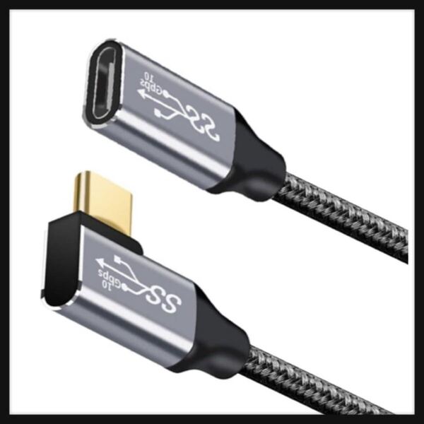 【開封のみ】sauyeal★USB type C 延長ケーブル L字 1M タイプc 延長コード USB3.1 Gen2(10Gbps) 100W PD急速充電 4K/60HZビデオ伝送