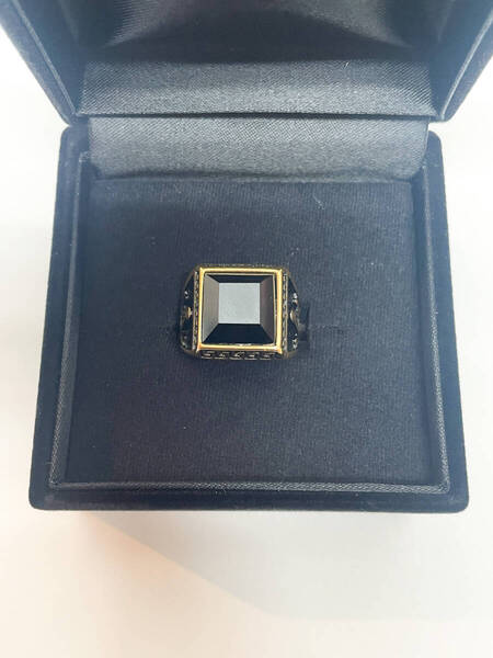 新品 ゴールド シルバー ステンレス ファッションリング 17号 ブラック