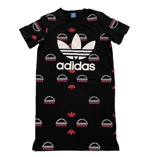 adidas アディダス ロゴ入りロングTシャツ 黒ビックロゴ サイズ記載なしM