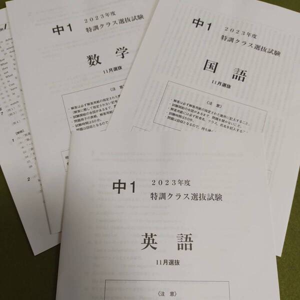 2023年 中1生 11月 特訓選抜(3教科)過去問 解答用紙付 解答付 早稲田アカデミー 早稲アカ 必勝 SK 未使用
