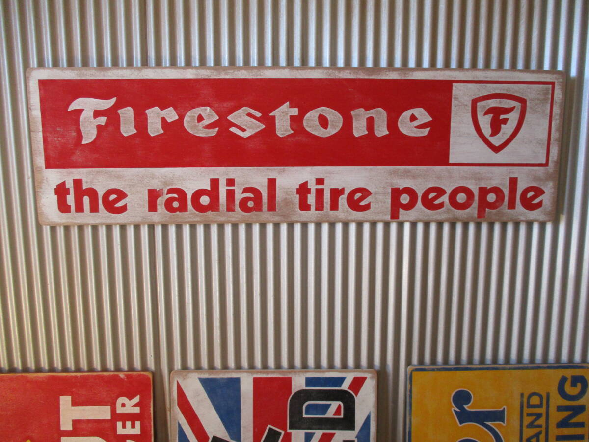 ビンテージ木製看板FIRESTONE検）アドバタイジング販促ガレージ