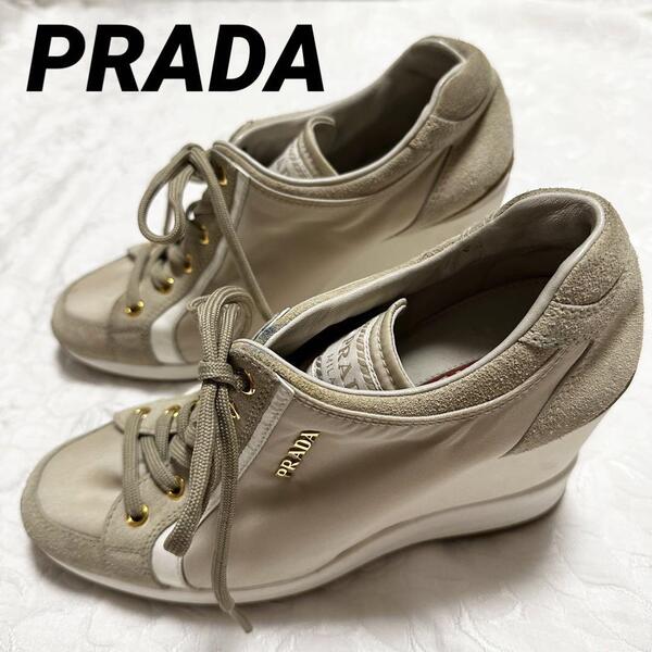 【大人気】PRADA プラダ 厚底シューズ ロゴ入り べージュ ホワイト22.5