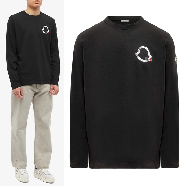 送料無料 46 MONCLER モンクレール 8D00016 8390T ブラック Tシャツ クルーネック カットソー 長袖 size XL