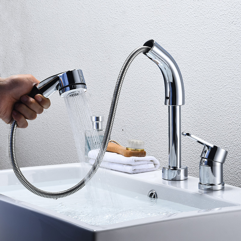 Amazon | Weixiaoba 洗面台蛇口 湯水混合栓 引き出し式 2モードの噴霧器 吐水口 洗面水栓 ステンレススチール 浴室 蛇口、冷水と温水のシャワーホース付き  360°回転 洗面所 水栓 単一穴 混合水栓 洗面器 蛇口 | 洗面水栓