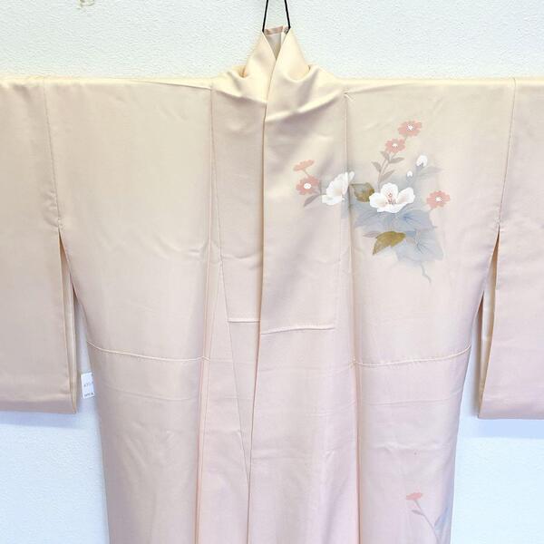 3719 美品 着物 訪問着 レディース 肌色 薄ピンク 花柄 一つ紋