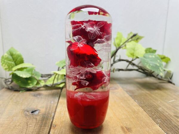 水中花シフトノブ 円柱M型 薔薇と紫陽花 赤