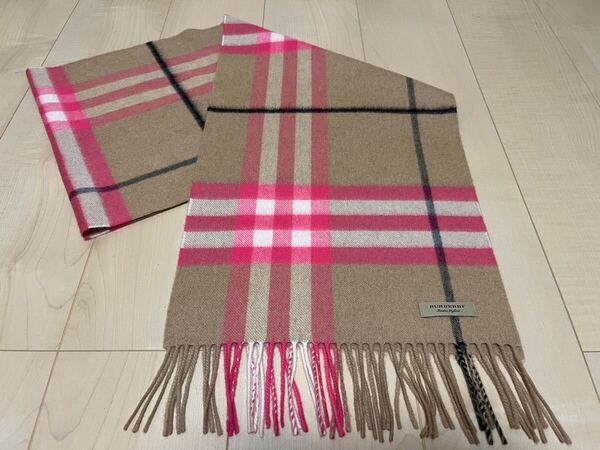 BURBERRY バーバリー マフラー カシミア100% ベージュxピンク 未使用に近い 送料無料!!!