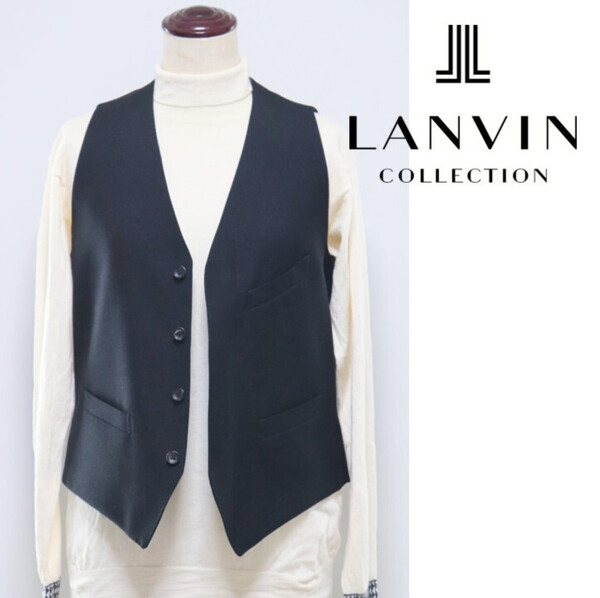44,000円新品【LANVIN COLLECTION ランバンコレクション】ウールベスト ジレ 紺無地 48(L) 裏地がオシャレ! 3Pスーツに・・v5758