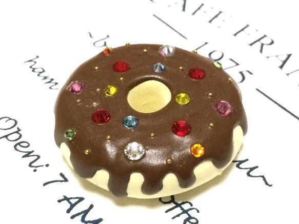 デコパーツ スイーツデコ スワロフスキー付ビッグドーナツ とろとろチョコレート