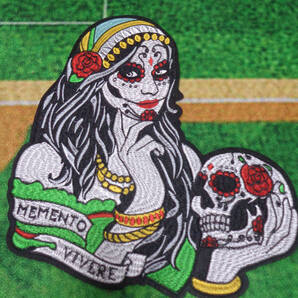 特大《南米MX髑髏祭美女》新品《メキシコ ディア・デ・ムエルトス 骸骨》 刺繍ワッペン◆芸術◆バイク◎ミリタリー■洋服・衣類・衣服DIY