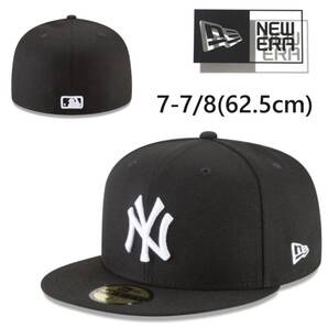 ニューエラ キャップ 帽子 59FIFTY ヤンキース ブラック×ホワイト 62.5cm フラットバイザー MLBキャップ NEWERA 59FIFTY CAP 新品