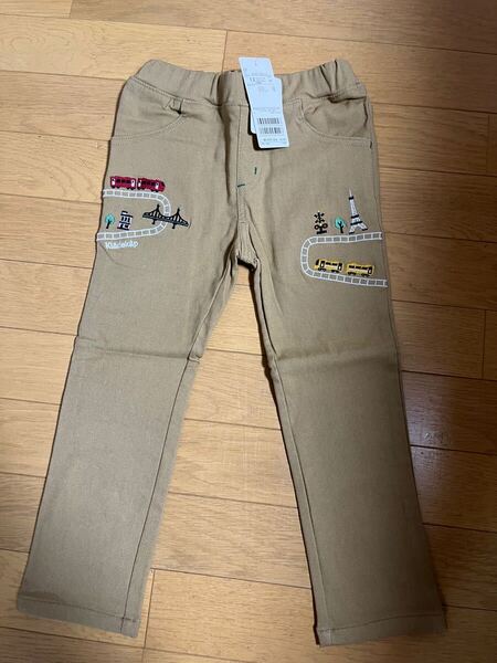 新品 クレードスコープ 110cm パンツ ズボン 長ズボン 電車 刺繍 働く車 ベージュ キッズ 男の子