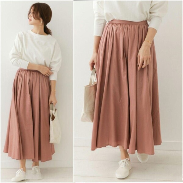 美品★URBANRESEARCH DOORS コットンサテンギャザーフレアマキシスカート 定価11,000円 アーバンリサーチ ドアーズ 春 夏