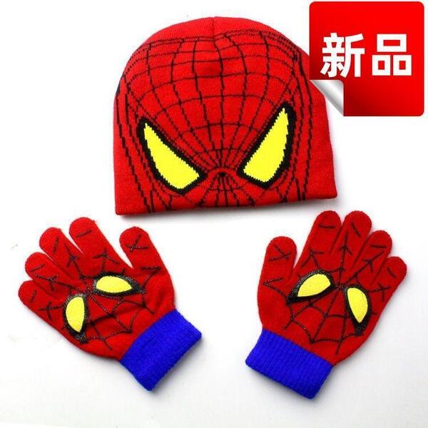 スパイダーマン キッズ用 ニット帽&手袋セット 防寒具 フリーサイズ ハロウィン