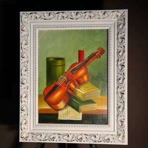 手書き油絵 花瓶の花 額付 絵画 インテリア 油彩画