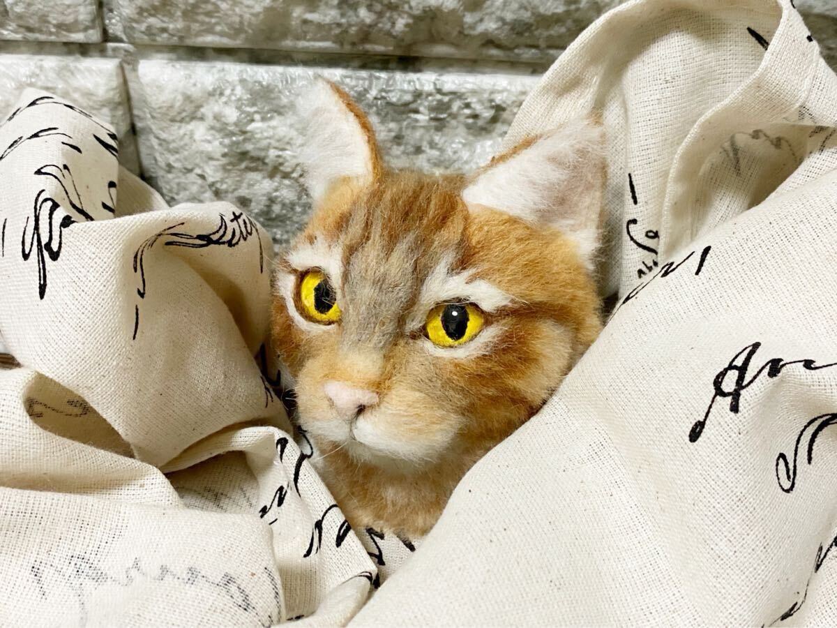 ☆3 5センチミニチュア☆ 羊毛フェルト猫 香箱座りで寝ている茶