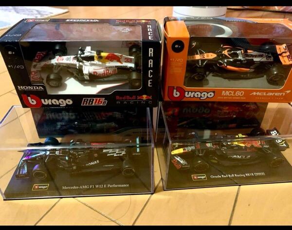 BURAGO】 F1ミニカーセット RB16B、MCL60、W12、RB18