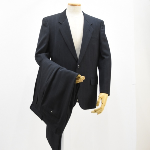 美品◇Discipline◇太ストライプ2Bウールスーツ◇サイズ50◇グレー◇ツータックパンツ◇ポリカルポ◇イタリアファブリック