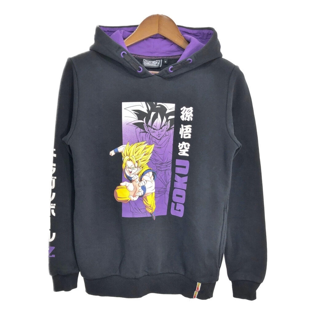 DRAGON BALL Z ドラゴンボールZ 孫悟空 スウェット パーカー アニメT 袖プリント キャラクター ブラック (メンズ M) 中古 古着 S2366