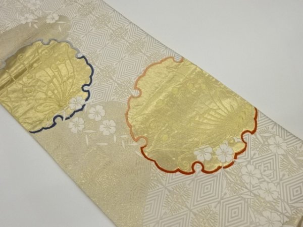 ys7153747; 宗sou 雪輪に蝶・草花模様織出し袋帯【着】