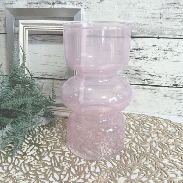 【新品未使用】花瓶 フラワーベース ガラス製 ピンク 生け花 花器 インテリア グラス 硝子 ガラス花瓶