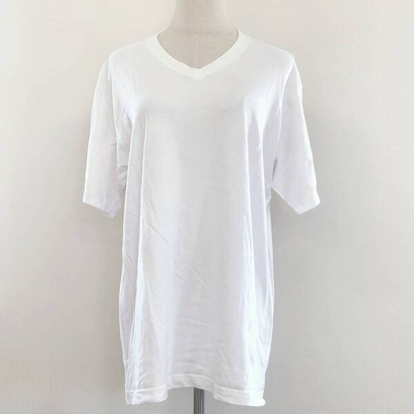Z1596 UNIQLO(ユニクロ) メンズ トップス Tシャツ 半袖 薄手 伸縮性 Vネック XL ホワイト 白 無地 綿 涼しげ カジュアル シンプル 夏