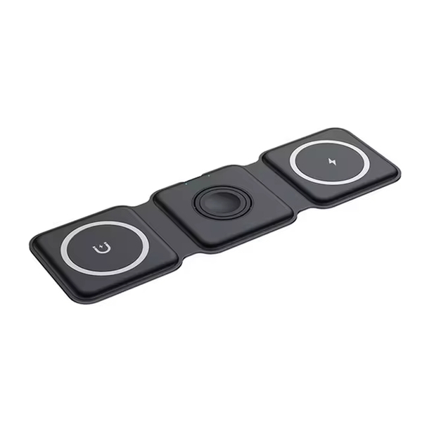 Apple用ワイヤレス充電ステーション黒 スマホ&ウォッチ&イヤホン同時充電器 軽量コンパクト 折りたたみ充電器 iPhone/AppleWatch/Airpods