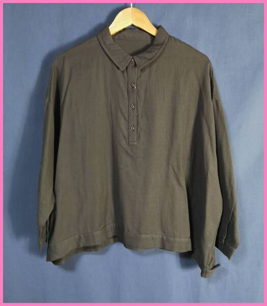 BLW‐54☆春秋☆新品☆送料込み☆即決☆ナチュラル系☆2枚重ねガーゼ素材☆M~L☆ブラウス☆濃いグレー☆プルオーバー☆ゆったり