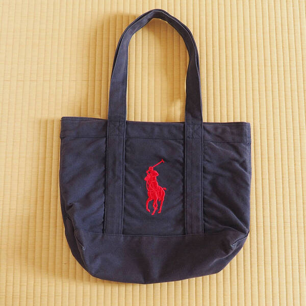 【ラルフローレン POLO トートバッグ キャンバス ポロ】幅40cm 高さ30cm★ネイビーブルー★中古美品★送料無料★匿名配送★