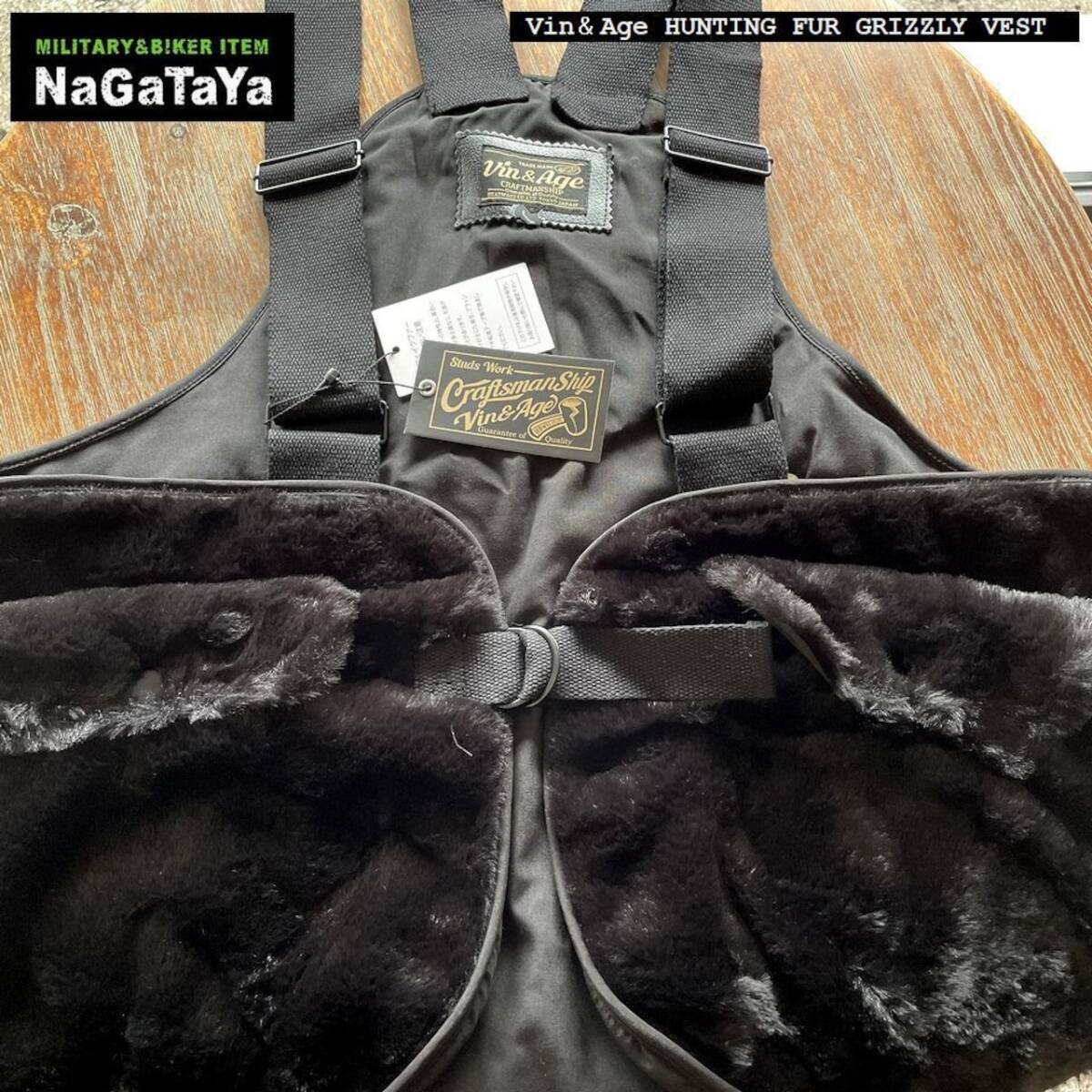 Vin&Age ビンアンドエッジ HUNTING FUR GRIZZLY VEST ハンティング ファー ベスト ブラック 黒 Lサイズ TYPE VHV1ライディングベスト Vin&Age ビンアンドエッジ HUNTING FUR GRIZZLY VEST ハンティング ファー ベスト ブラック 黒 Lサイズ TYPE VHV1ライディングベスト