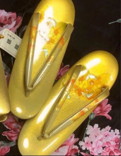新品 鈴乃屋 本革 螺鈿 草履 ゴールド 22cm-23cm 単品 和装