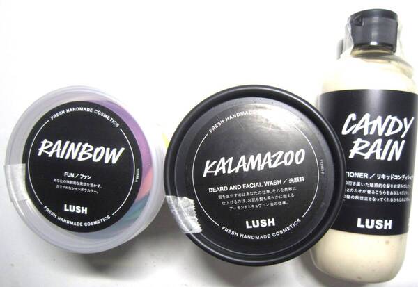 LUSHボディーソープ FUN 245g・洗顔料 KAZUMAZOO 230g・リキッドコンディショナー CANDY RAIN 250g