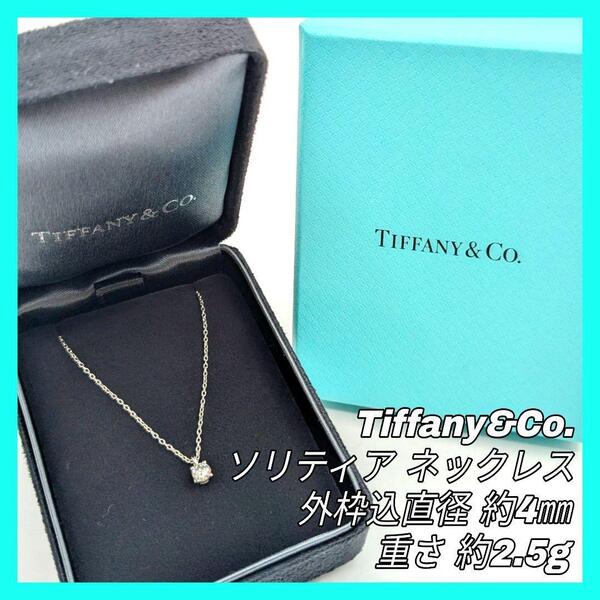 【最終値下げ】TIFFANY&Co. ティファニー ソリティアネックレス ダイヤ 一粒 ペンダント PT950 プラチナ 約2.5g 約0.17ct 美品 箱 ケース