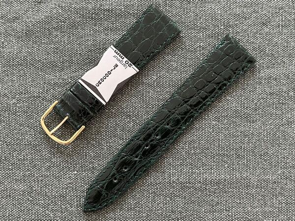 即決!送料無料!フランス直輸入 クロコ時計ベルト 20mm ダークグリーン リアルクロコダイル ビンテージ デッドストック品 D20-10