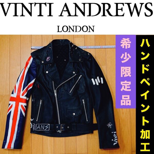 VINTI ANDREWS ハンドペイント ユニオンジャック ダブル ライダース XS ヴィンティアンドリュース UNION JACK パンクファッション UK FLAG