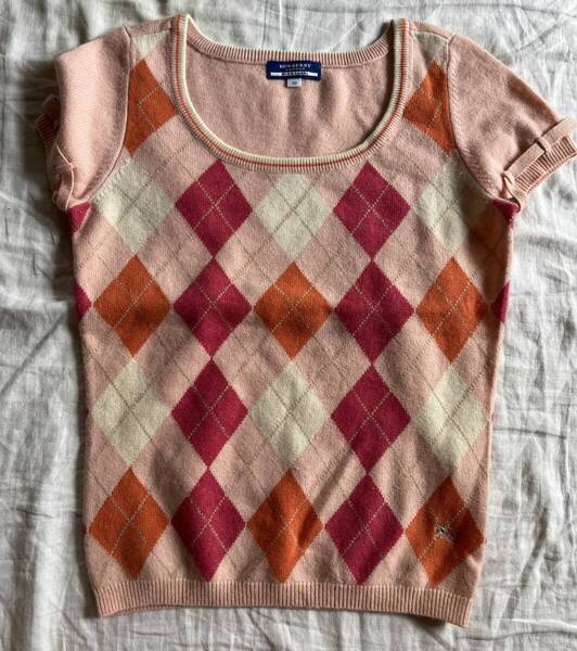 BURBERRY BLUE LABEL バーバリーブルーレーベル 半袖カーディガン ニット セーター ◆ 38 ウール カシミア