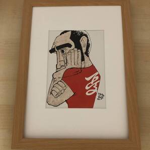 kj ★額装品★ 山藤章二 三島由紀夫 印刷サイン 貴重イラスト A4サイズ額入り ポスター風デザイン