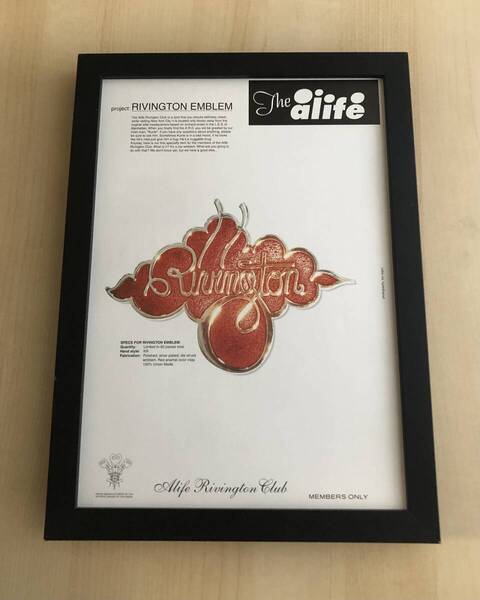 kj ★額装品 ★ alife RIVINGTON EMBLEM B5サイズ額入り ポスター風デザイン 貴重広告 写真 アートフレーム stussy supreme ストリート