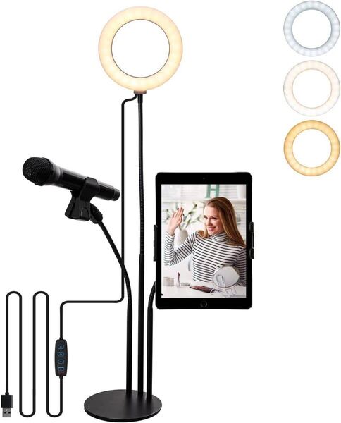 自撮LED リングライト 3色モード10段階輝度調整USB給電式多機能web会議 ライト Zoom テレワーク 補光 美容化粧 ビデオカメラ撮影 生放送