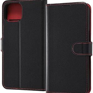 【訳あり】 iPhone 13 手帳 シンプル マグネット/ブラック/レッド P184