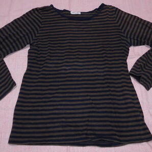 中古 Samansa Mos2の長袖カットソー F こげ茶と紺のボーダー