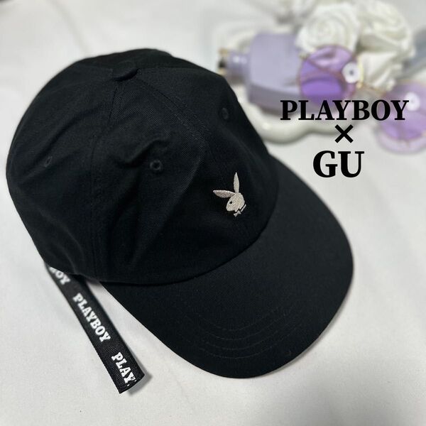 PLAYBOY GU コラボ キャップ 帽子 黒 ロゴ刺繍 10d7
