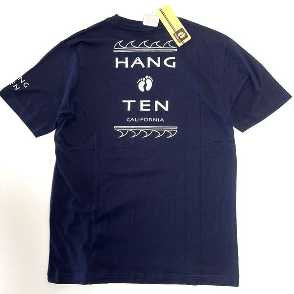 (送料無料)新品未使用品 HANGTEN ハンテン バックプリント メンズ半袖Tシャツ☆紺 ☆サイズL 胸囲96〜104㎝、身長175〜185㎝☆コットン100%