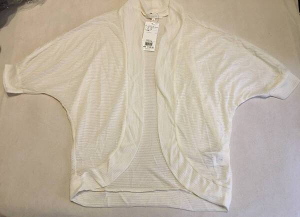 新品 GROVE ラメボーダー七分袖ボレロカーディガン アイボリー(004) 02(M) 定価2189円