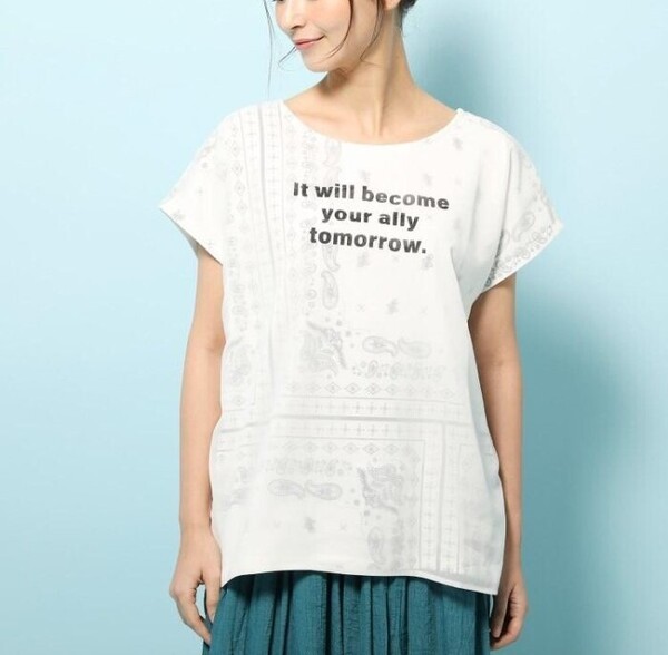 新品 SHOO・LA・RUE/Cutie Blonde バンダナ柄ロゴシフォンプルオーバー ブラック 03(L) 定価1100円