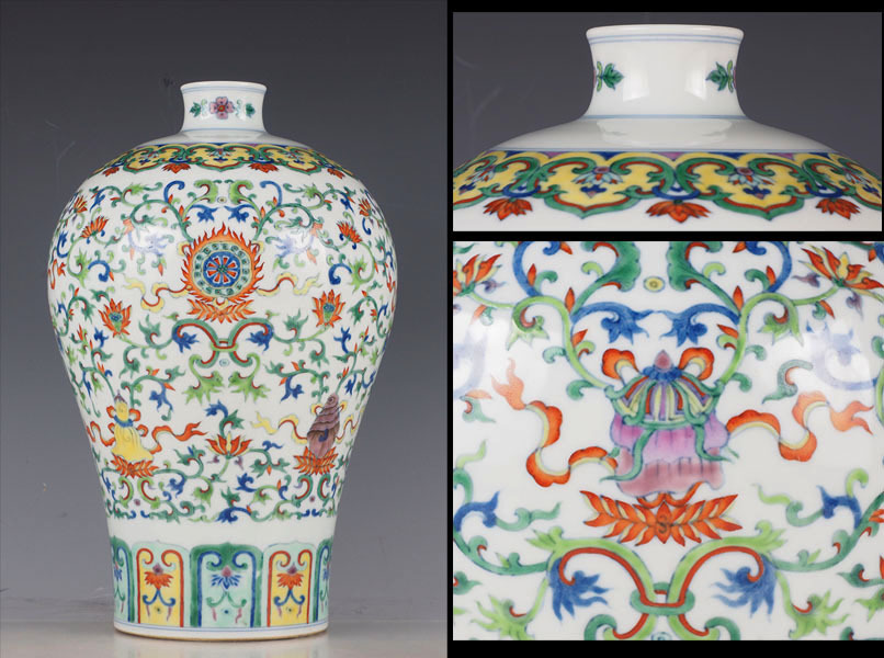 中国古美術 五彩山水文角花瓶 在銘 共箱XG:2-22 美術品